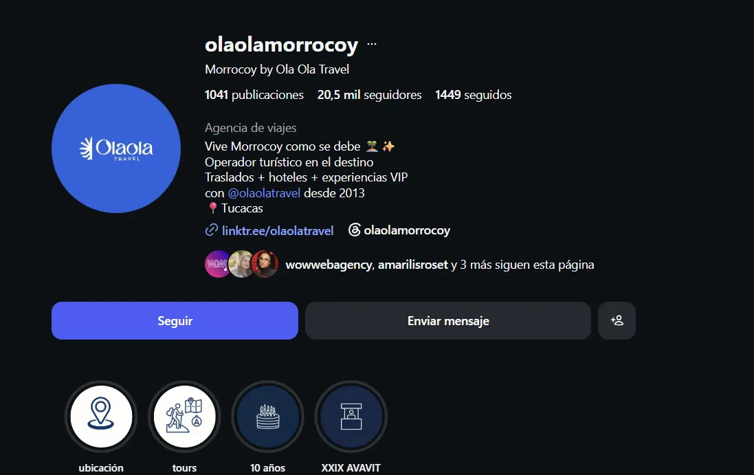 Perfil de Instagram de Ola Ola Travel